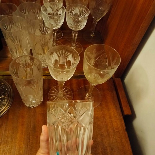 Crystal vase and glasses with intricate carving like new