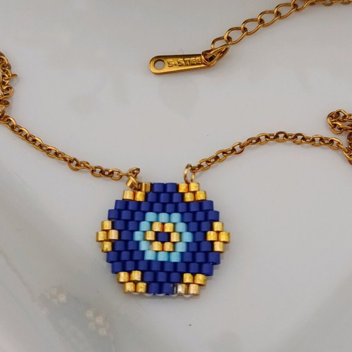 Handmade geometric evil eye necklace with Miyuki beads made to order