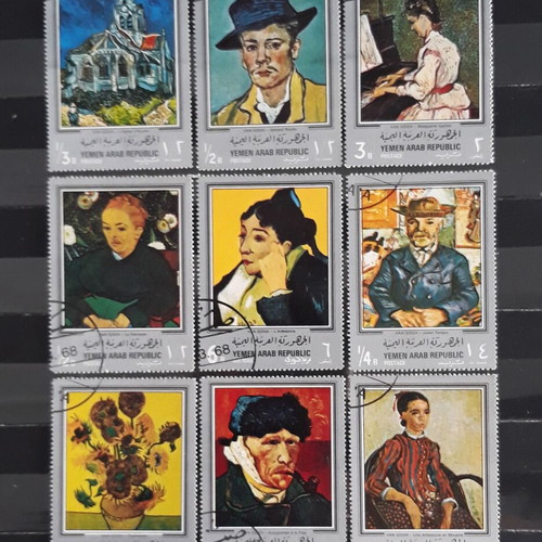 Yemen 1968 stamps, famous paintings set of 9, new