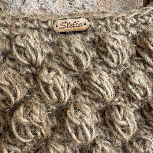 Handmade knitted Stella bag with bamboo handles, like new, beige and brown