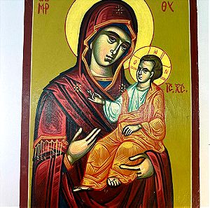 Εκκλησιαστική ξύλινη εικόνα Παναγίας και Ιησού Χριστού (ζωγραφισμένη) 28x21