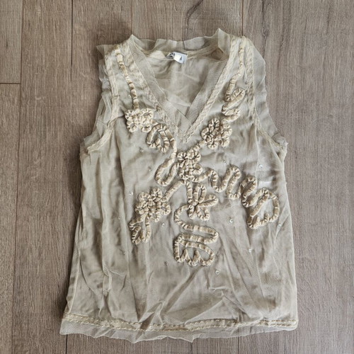 Marella sleeveless top with embossed embroidery used, size S, beige