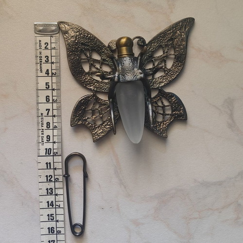 Vintage French Butterfly Perfume Bottle brooch pendant used