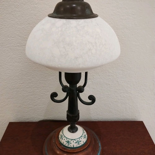 Handmade table lamp new from brass, wood and porcelain