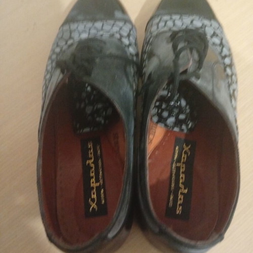 Haralas Vintage men's leather shoes, black Oxford Derby