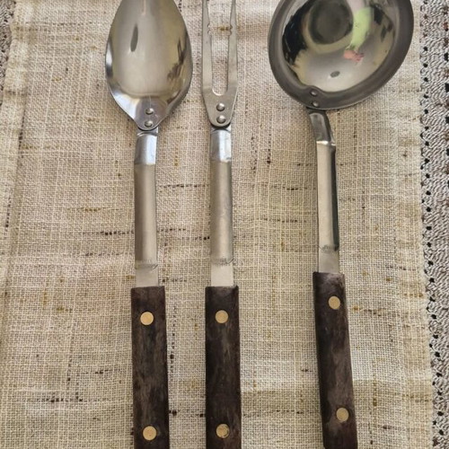 Spoons and forks set of three used with wooden handle