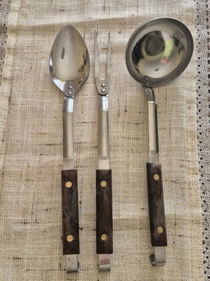 Spoons and forks set of three used with wooden handle
