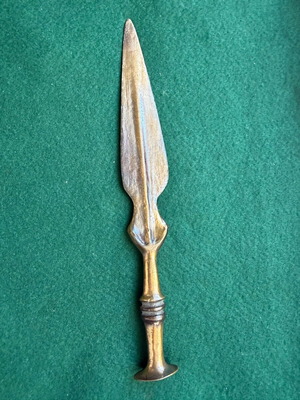 Vintage brass letter opener like new with spear-shaped signature