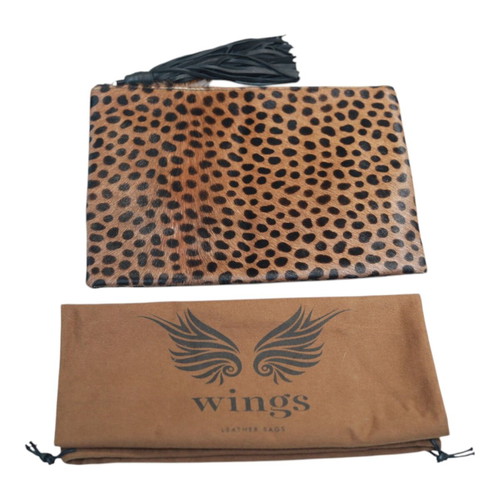Wings Nora Calf Hair Leopard Print Leather Tassel Clutch Bag used