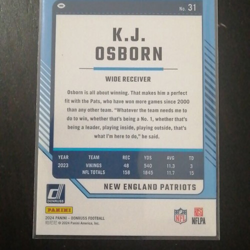 K.J. Osborn 2024 Panini Donruss card like new