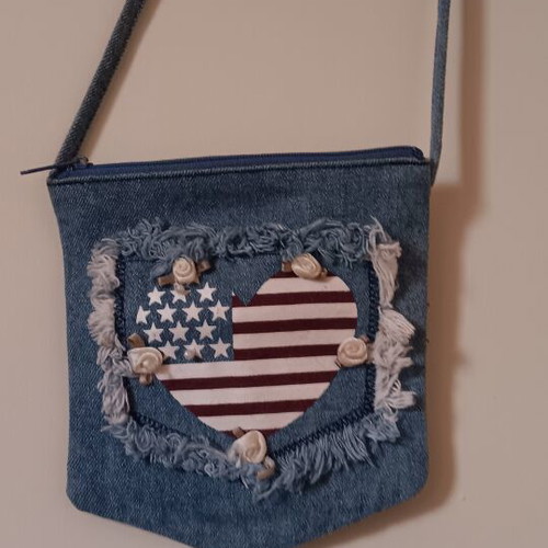 Handmade denim shoulder bag like new with USA emblem
