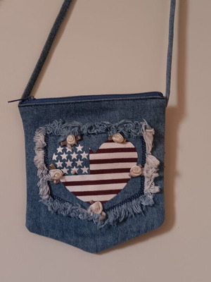 Handmade denim shoulder bag like new with USA emblem