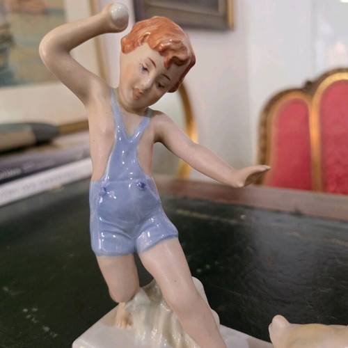 Royal Dux porcelain figurine child with geese used