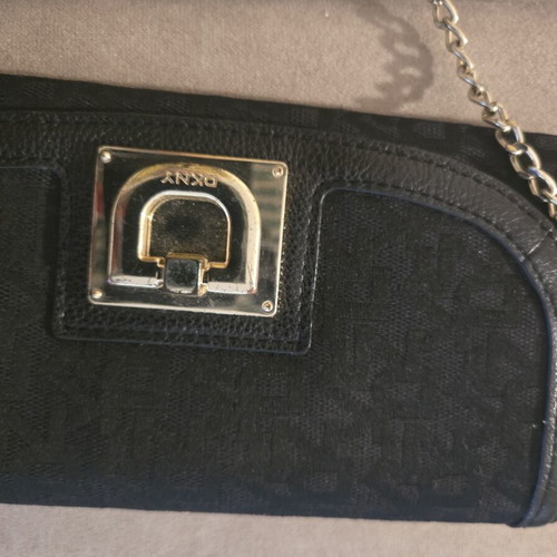 DKNY wallet and clutch used, black with shoulder chain