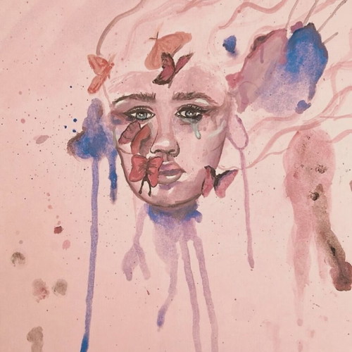 Painting on pink cardboard new with watercolors