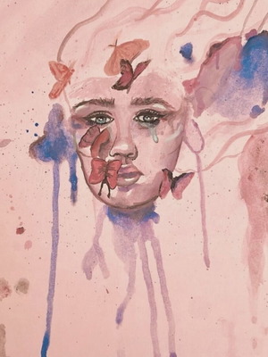 Painting on pink cardboard new with watercolors