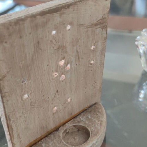 Decorative table candle holder with embossed cross, like new