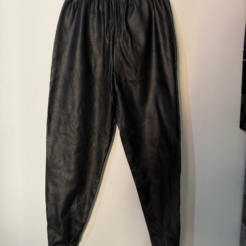 Women's black leather balloon or jogger pants used, with elastic waist and cuffs
