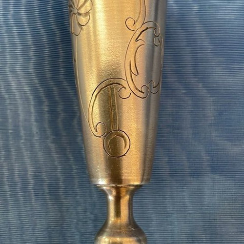 Silver Russian Empire shot glass used with floral engraving