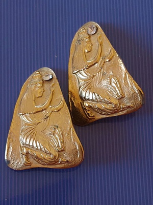 Vintage earrings used large gold color with rhinestones