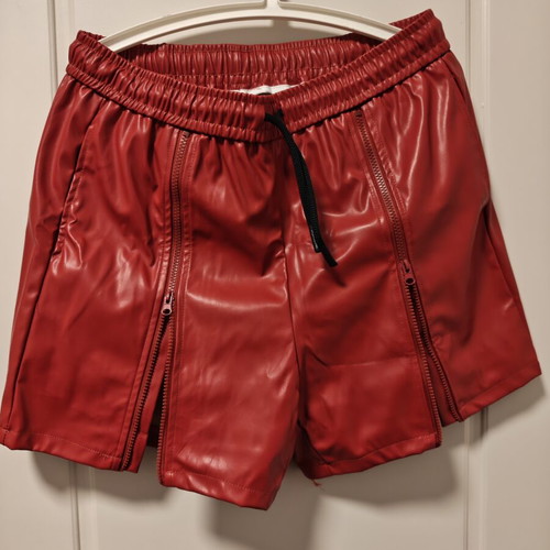 Leather shorts red, new, size XXL with pockets and drawstring
