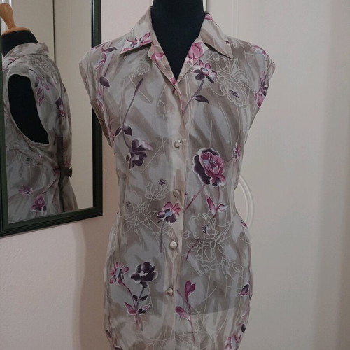 Floral sleeveless vintage shirt XL in grey-purple tones