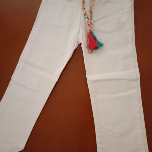 Dpam White Boho Denim Pants for 6 Years New with Floral Belt