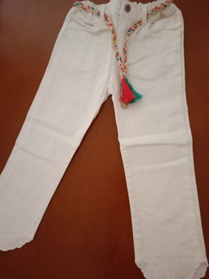 Dpam White Boho Denim Pants for 6 Years New with Floral Belt