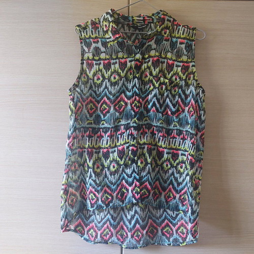 Colorful shirt blouse with transparency Size Large like new