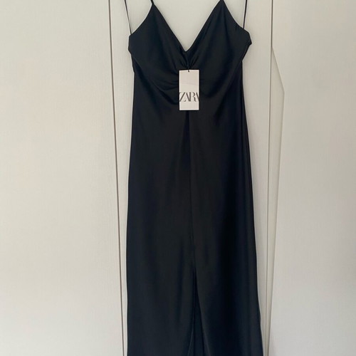 Zara midi satin dress black new, size S