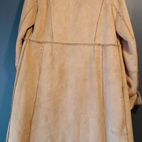 Sofia suede long coat with fur trim, size L