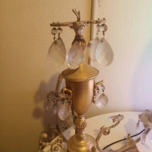 Vintage ceiling light with 4 candles and crystals used