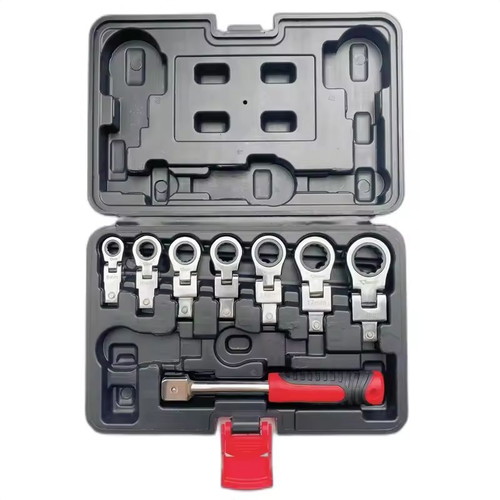 Set of folding polygonal wrenches with ratchet and screwdriver 8pcs new