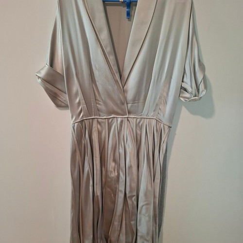 BCBG Max Azria Runway satin dress size L like new, silver