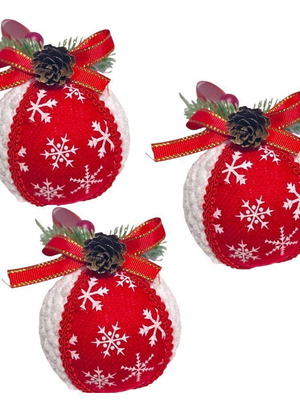 Christmas balls 8 cm set of 3 with pine cone and bow new