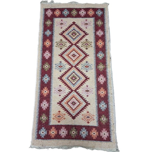 Vintage Bulgarian handwoven wool rug used, 160×75 cm