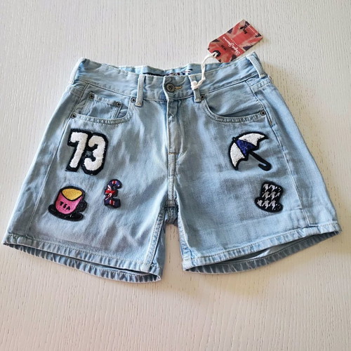 Pepe Jeans shorts new, size S 26, blue with embroidered designs