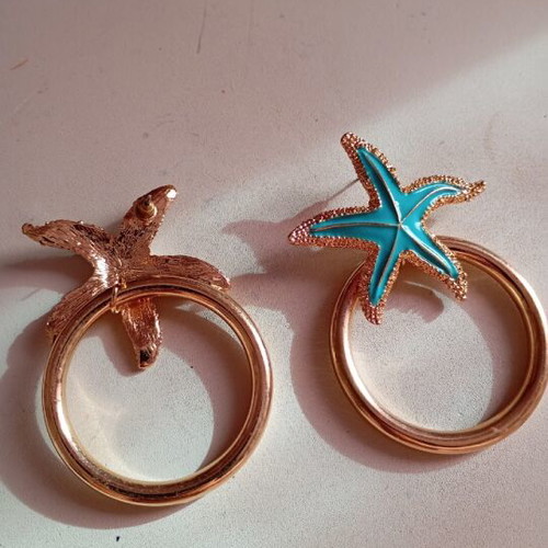 Star earrings new, blue and gold