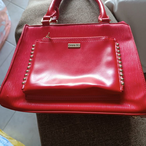 Doca women's handbag used, red eco-leather with embossed texture