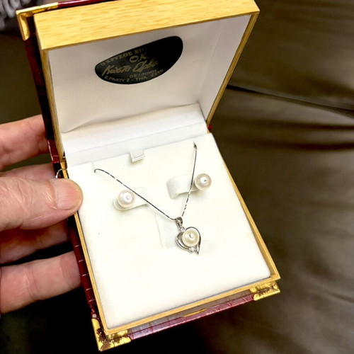 Silver 925 Jewelry Set with Natural Pearls and Swarovski