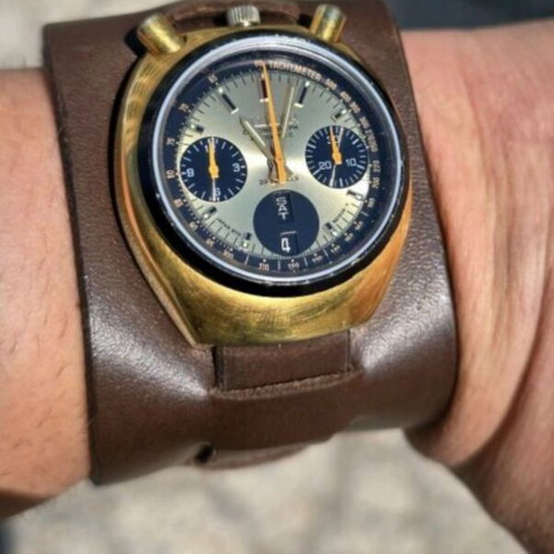 Handmade leather watch strap with integrated cuff for Citizen Bullhead