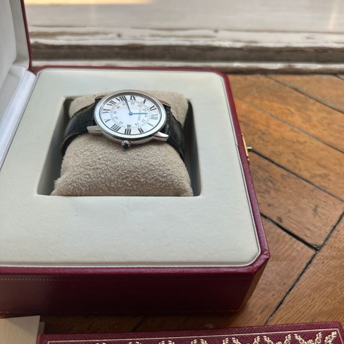 Ronde Solo de Cartier wristwatch 29mm, steel case, black leather strap