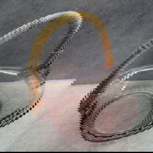 Μπολ vintage μεταχειρισμένο με πλεκτό χερούλι ψάθας art deco