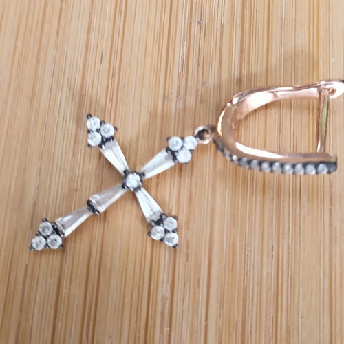 Galleria Armadoro single cross earring new, silver .925 gold plated
