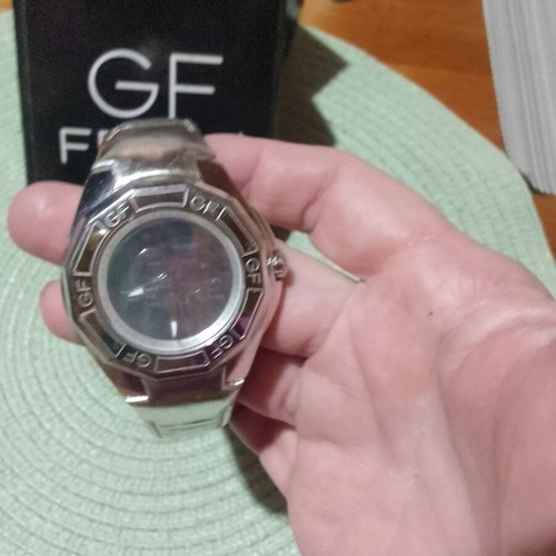 GF Ferre watch used, silver with red leather strap, Swiss made