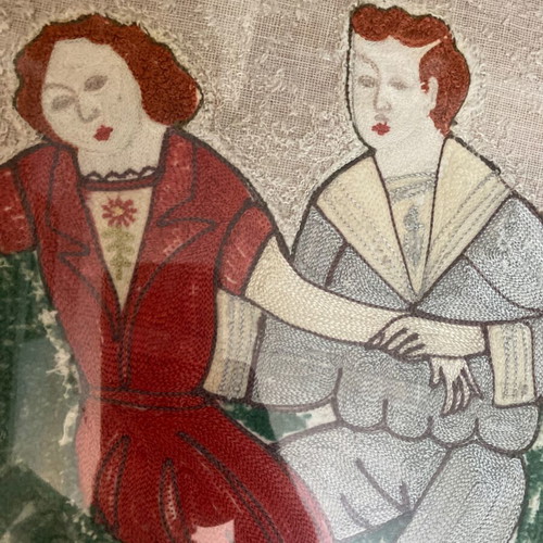 Folk embroidery used, St’Akrogiali framed textile painting 52x52cm