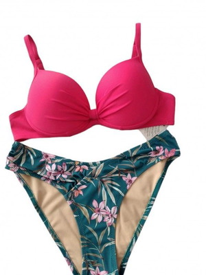 Γυναικείο σετ bikini push up φούξια με πολύχρωμο slip Apple Boxer καινούργιο