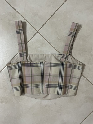 Access checked top, size S / 36 / 8, beige multicolor
