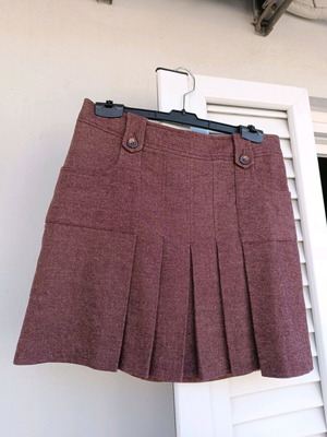 Kookai mini pleated wool skirt like new, burgundy brown with beige