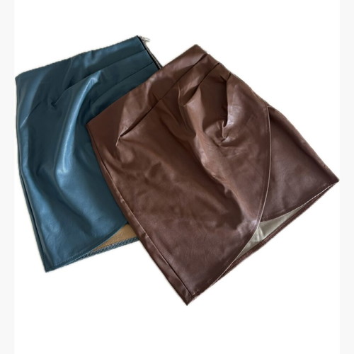 Leather mini skirt S/36 like new, blue or brown with zipper